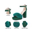 thumbnail image 3 of INSPIRE CHIC Women's Platform Ankle Strap Faux Fur Square Toe Chunky Heels Sandals Emerald Green 8, 3 of 8