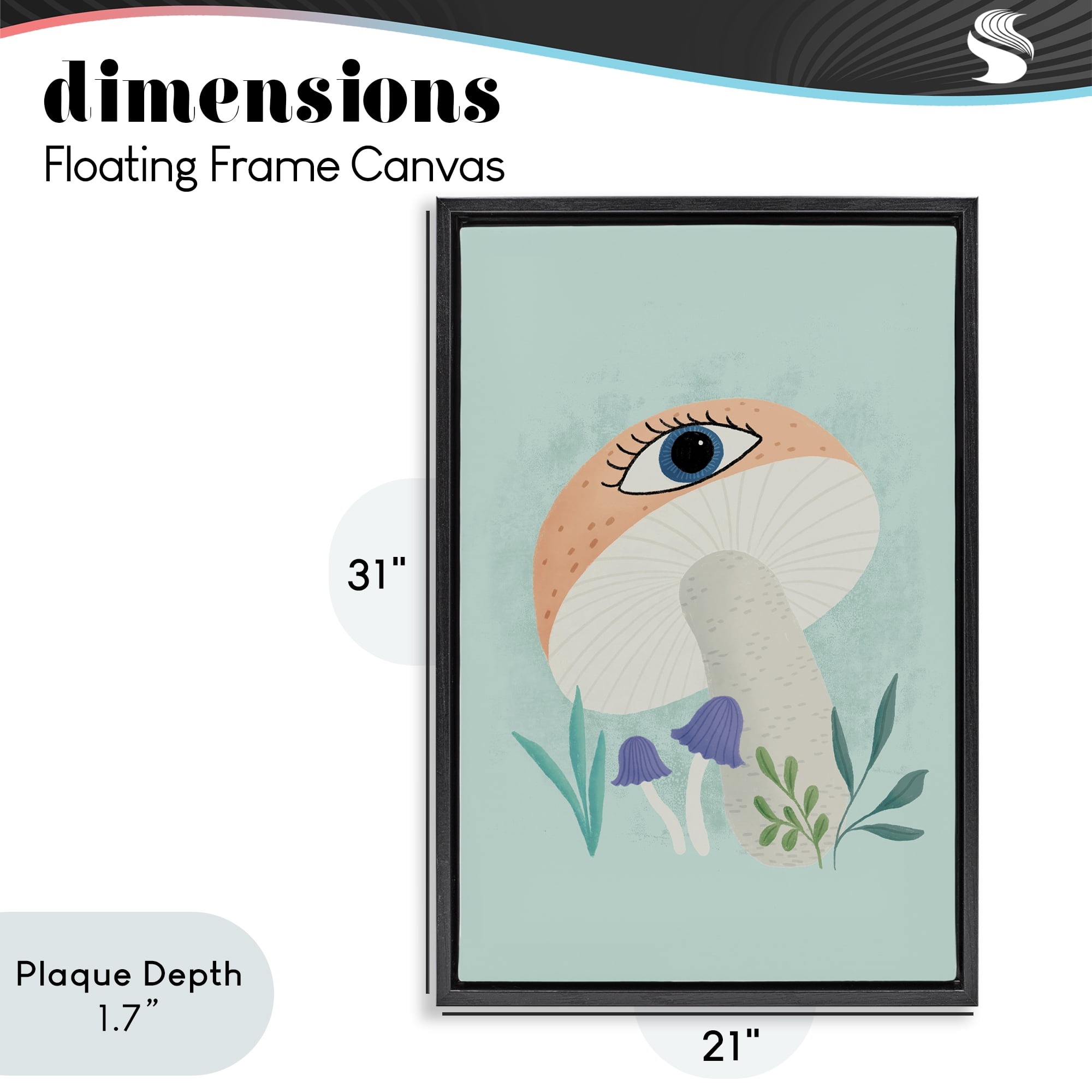 Stupell Industries Mushroom with Mystical Eye Black Framed Floater Canvas Wall Art, design by Metka Hiti