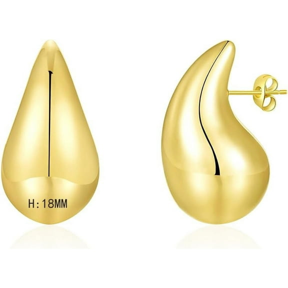 Chunky Gold Hoop Earrings for Women, Dupes Earrings Lightweight Waterdrop Hollow Open Hoops, Hypoallergenic Gold Plated Earrings Fashion Jewelry