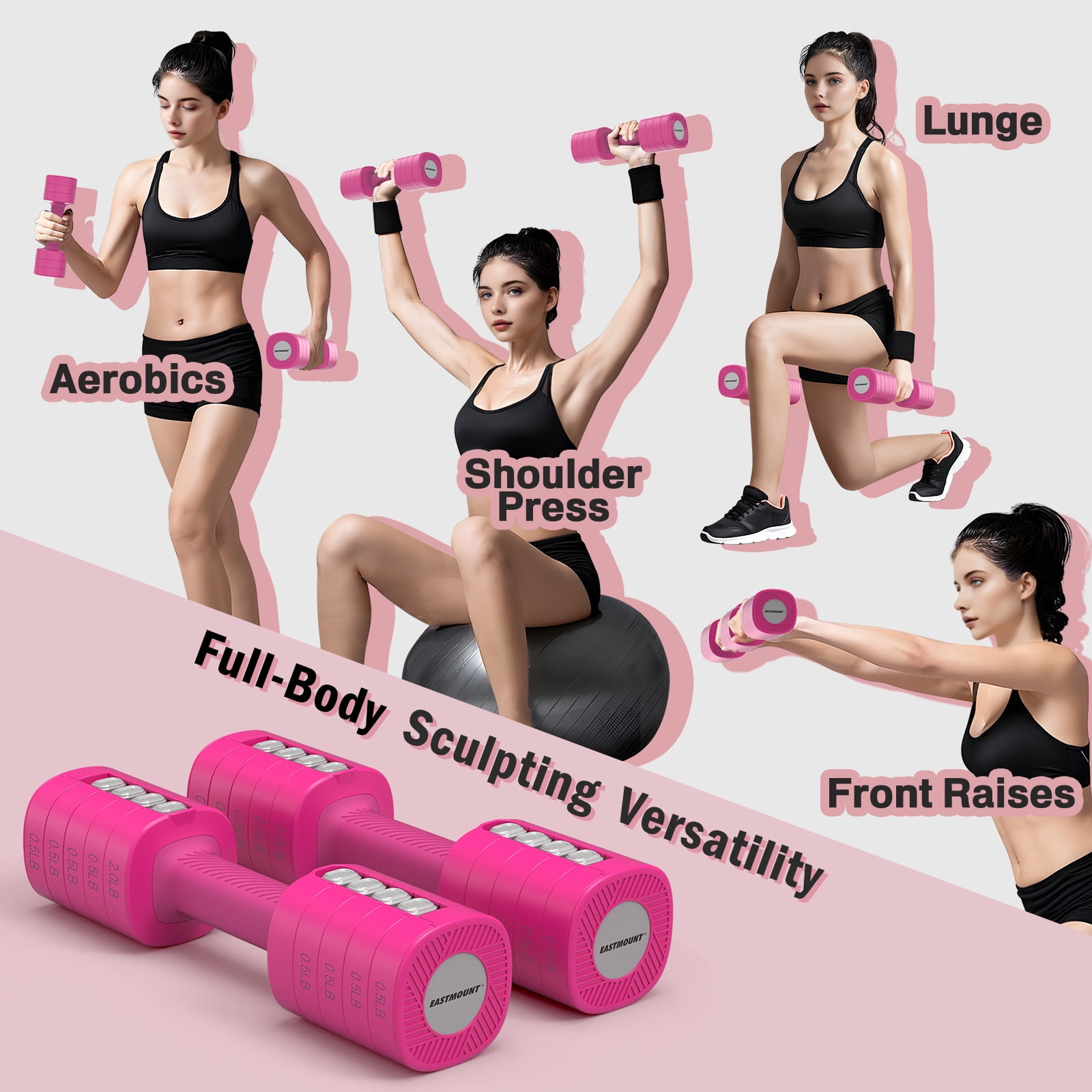 EAST MOUNT Adjustable Dumbbells Set of 2 - Women Hand Weights 2lb/3lb/4lb/5lb/6lb Weight Set 12 lbs/Pair Hand Weights for Home Office Gym Workout