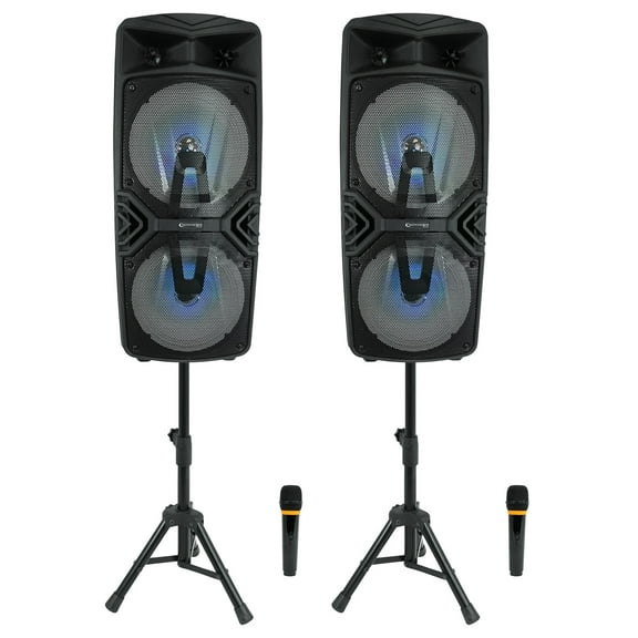 2) Technical Pro Dual 8" Wireless Rechargeable Backyard DJ Party Speakers Mics