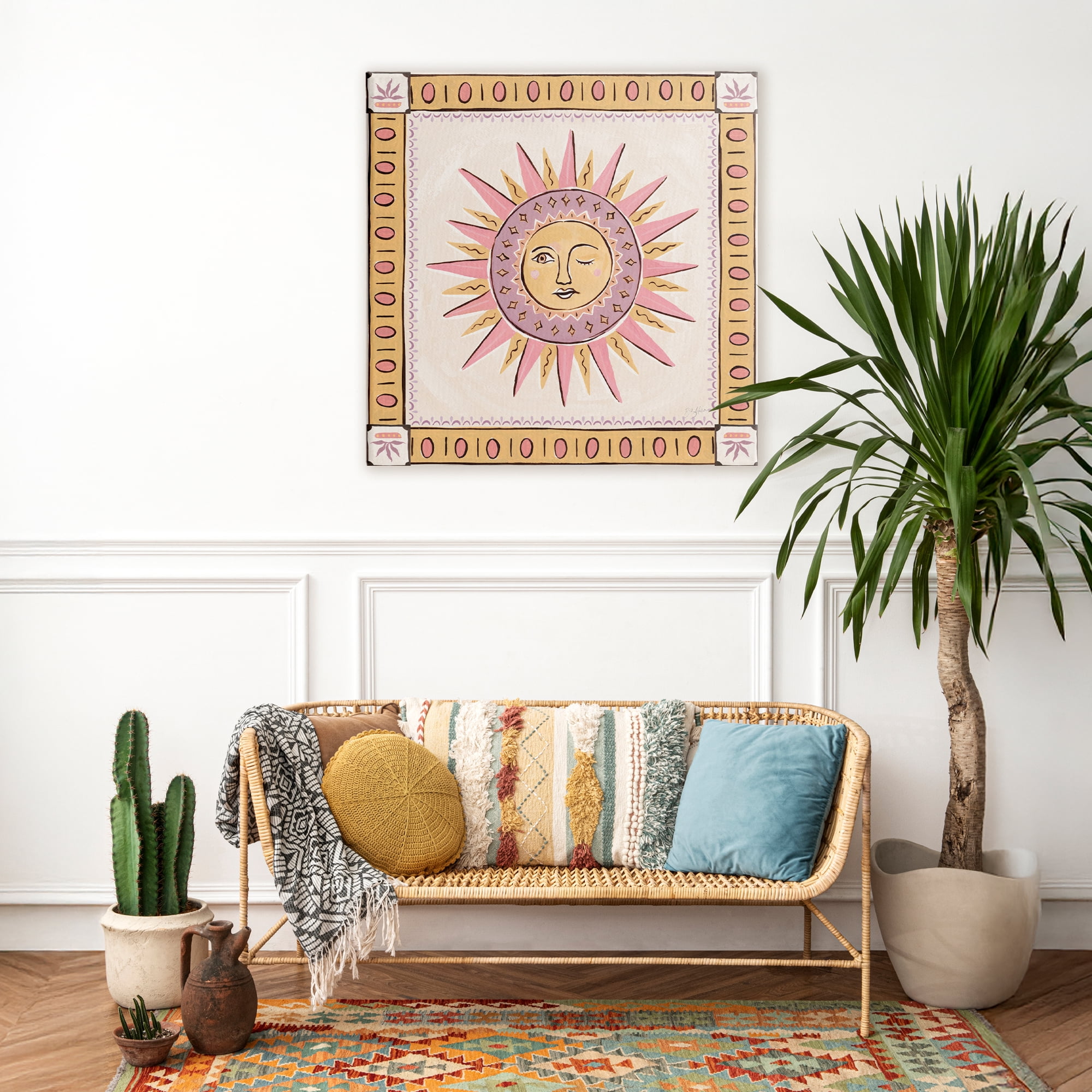 Stupell Industries Pastel Winking Sun with Border Canvas Wall Art, design by Two If By Sea Studios