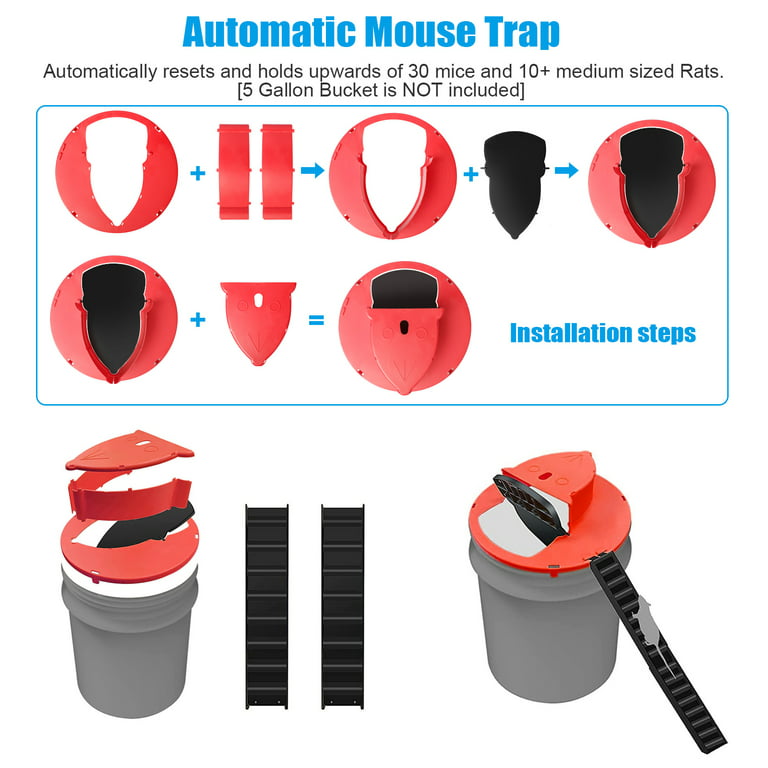 RinneTraps - Flip N Slide Bucket Lid Mouse Trap |Humane or Lethal| |Trap  Door Style| |Multi Catch |Auto Reset| |Indoor Outdoor| |No See Kill| |5