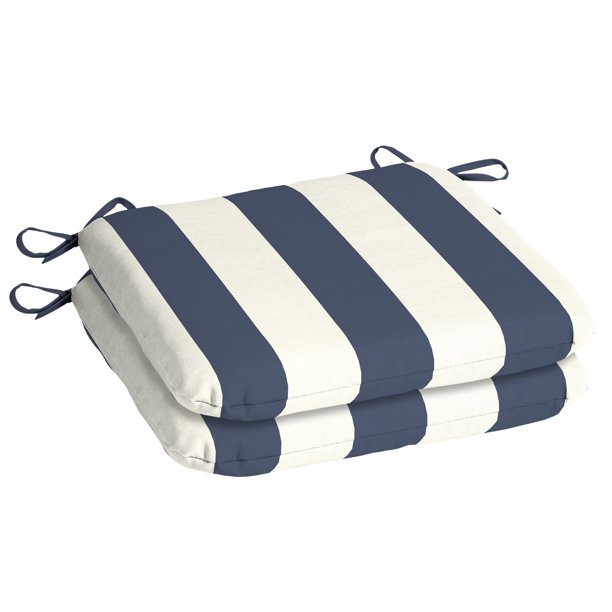 Mainstays 15.5" x 17" Navy Blue Stripe Rectangle Outdoor Seat Pad (2