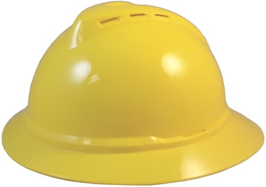 MSA Advance Full Brim Vented Hard Hats with 4 Point Ratchet Suspensions Yellow
