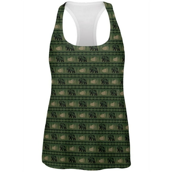 Grizzly Bear Adirondack Pattern Green All Over Womens Work Out Tank Top Multi MD