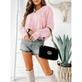 thumbnail image 2 of Women's V Neck Long Sleeve Cable Knit Oversized Cropped Sweater Pullover, 2 of 5