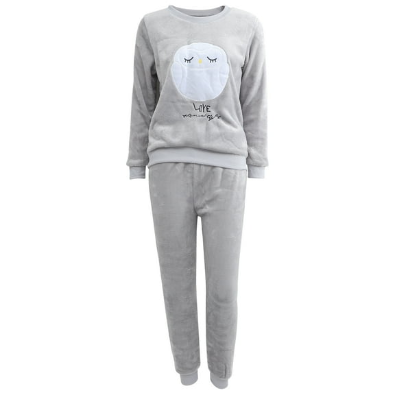 TAILTOSS Soft Pajamas For Women Flannel Owl Style Sleepwear Set 1Set Grey L