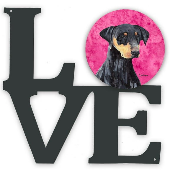 Carolines Treasures SC9126PKWALV Pink Doberman Metal Wall Artwork LOVE 12X12 multicolor