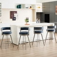 thumbnail image 6 of Zesthouse 26.6″ Swivel Bar Stools Set of 2, Faux Leather Upholstered Counter Height Chairs with Barrel Back & Matte Gray Metal Legs, Modern Barstools for Kitchen Island, Navy Blue, 6 of 10