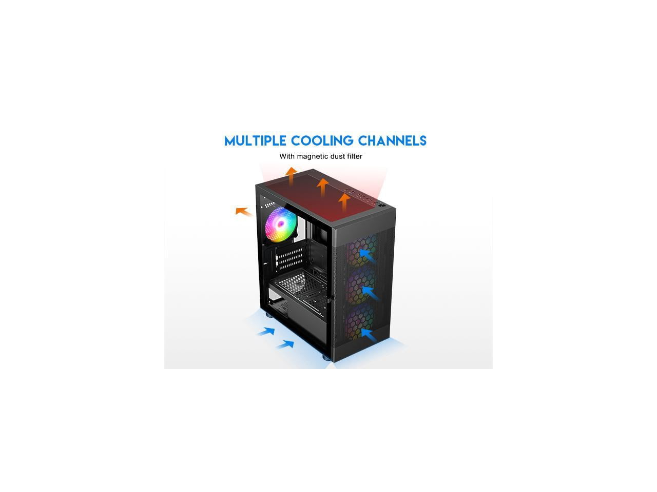 DIYPC ARGB-G5-BK Black USB3.0 Tempered Glass Micro ATX Gaming Computer Case w/ 4 x ARGB Fans (Pre-Installed), Support 360mm AIO