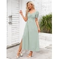 thumbnail image 5 of OYang Women's Square Neck Plaid Short Sleeve Dress Ruffle Boho Smocked Beach A Line Maxi Dress Green S, 5 of 7