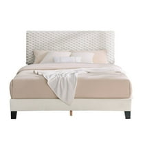 Roundhill Furniture Findlay Plush 3D Upholstered Platform Bed in White Dove, Full
