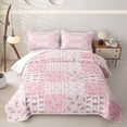 thumbnail image 2 of Erosebridal Patchwork Ribbon Bed Spread Queen,Pink Gingham Bow Watercolor Queen Coverlet Set For Girls,3-Piece, 2 of 7