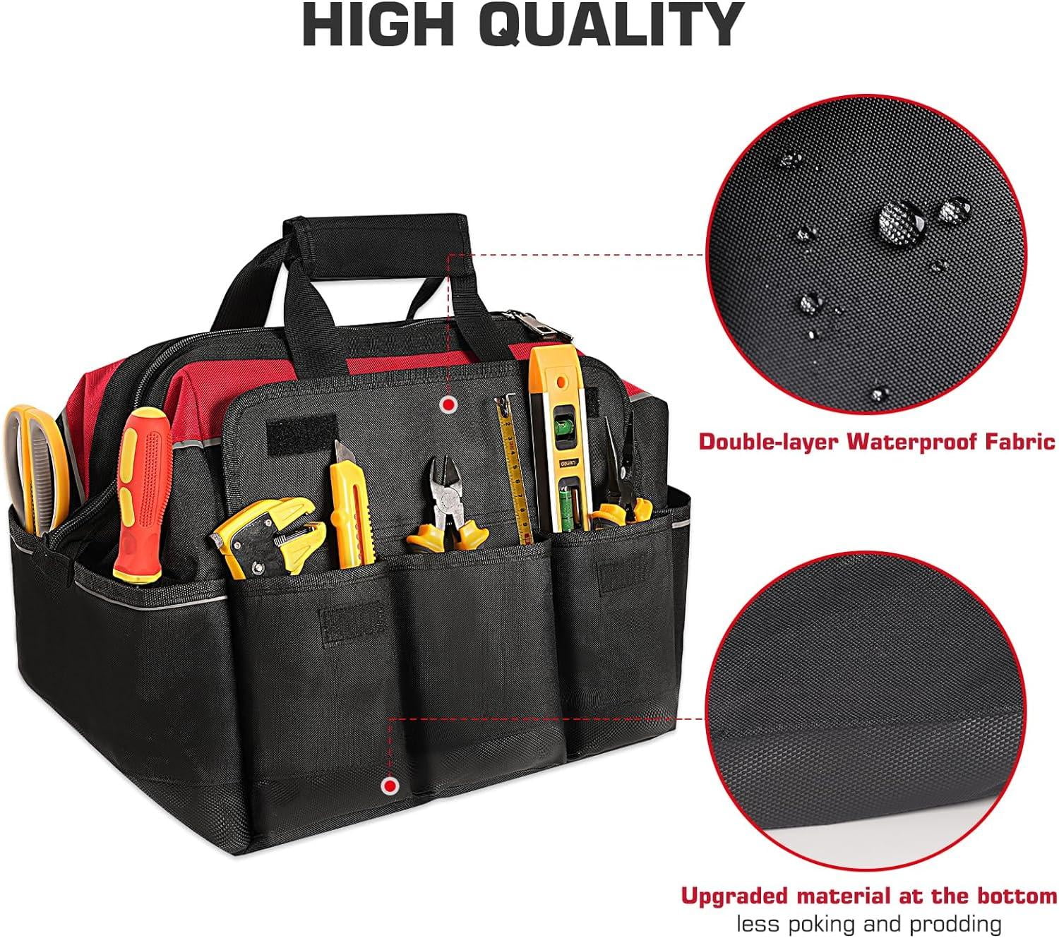 Tool Bag, ARCCAPTAIN Heavy Duty Tool Bags, Waterproof Wide Mouth Tote Bag for Tool Organizer & Storage, with Adjustable Shoulder Strap, Black