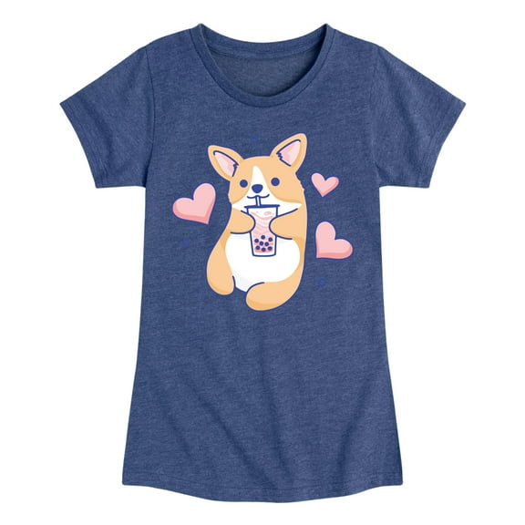 Instant Message - Kawaii - Corgis Love Boba Tea - Toddler & Youth Girls Short Sleeve T-Shirt