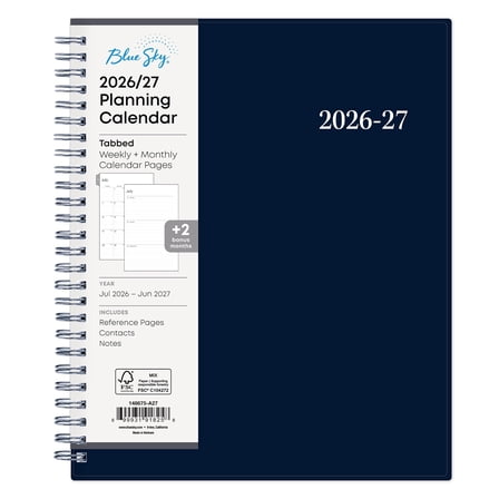 Blue Sky 2026-2027 Weekly and Monthly Academic Year Planner Calendar, July 2026 - June 2027, 7" x 9", Flexible Cover, Wirebound, Laminated Tabs, Enterprise Navy