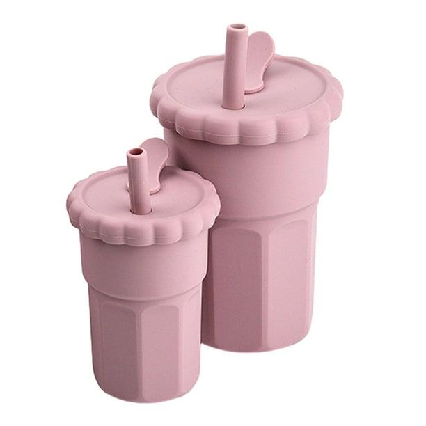 botella de paja,Taza de silicona para sorber,tazas de alimentación,taza de entrenamiento,Vaso de entrenamiento de silicona Vasos para aprender a beber,Vaso de Silicona con Recién Rosa