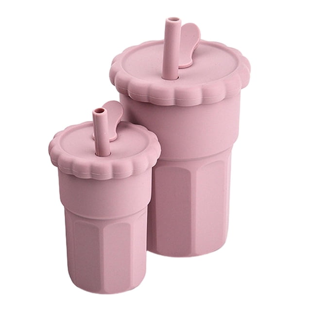 botella de paja,Taza de silicona para sorber,tazas de alimentación,taza de entrenamiento,Vaso de entrenamiento de silicona Vasos para aprender a beber,Vaso de Silicona con Recién Rosa