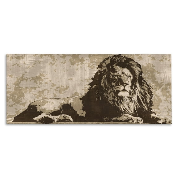Stupell Industries Rustic Impression Lion Animals Painting Wrapped Canvas Art Print Wall Art, 24 x 10