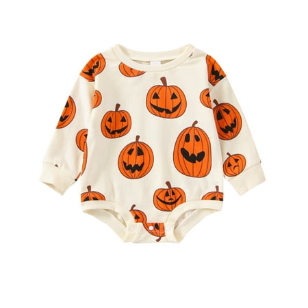 

Newborn Baby Halloween Outfit Long Sleeve Pumpkin Romper Sweatshirt PIE KINDA GUY Onesie Bodysuit Jumpsuit