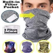 Reusable Neck Gaiter with Pocket, Breathable Cooling Face Mask Scarf, Washable Balaclavas, Gray Bandana for Men Women