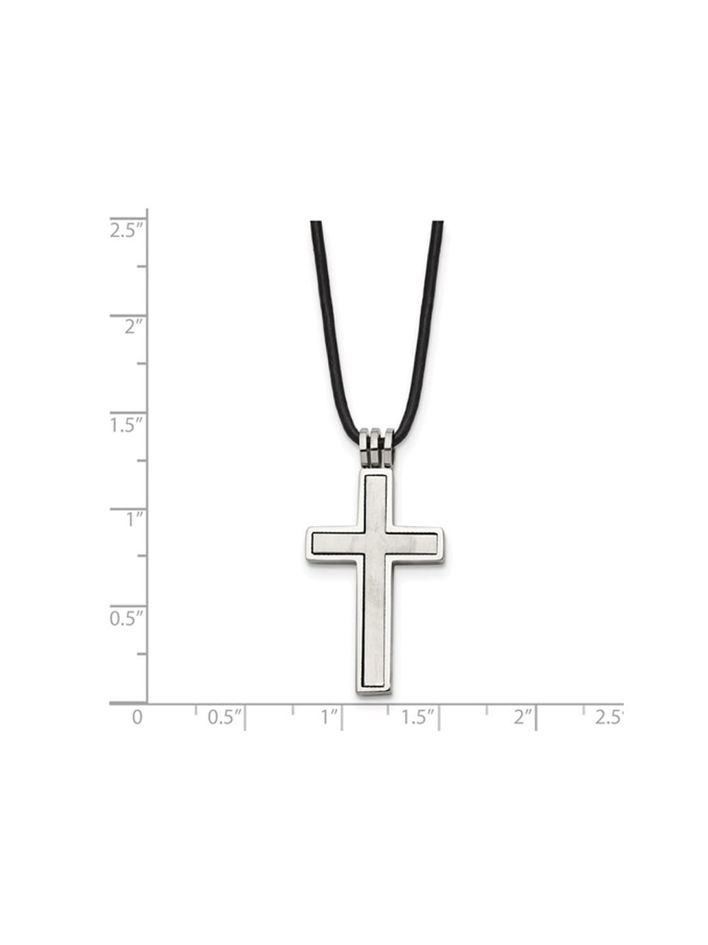 Mens Chisel Cross Pendant Necklace in Stainless Steel with Leather Cord & Synthetic Cubic Zirconia (CZ) for Men
