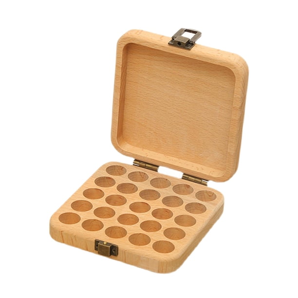 Caja de almacenamiento multifuncional para aceites esenciales con tapa y ranuras multiusos para uso doméstico. 25 tragamonedas