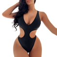 thumbnail image 1 of Gibobby Traje de baño completo mujer Traje de baño sexy con espalda abierta y cuello en V para mujer(Negro,CH), 1 of 5