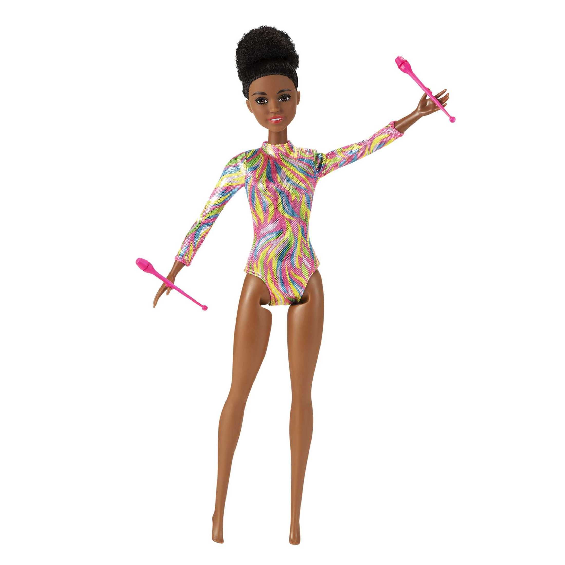 Barbie Rhythmic Gymast Doll, Brunette Fashion Doll with Metallic Leotard & Dancing Accessories