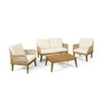 thumbnail image 2 of 4 Pieces Outdoor Acacia Wood Sofa Set, Woven Mesh Armrests, L-Shaped Patio Furniture Sofa Set with Coffee Table, Outdoor Conversation Set with Gray Cushions and Side Table, 2 of 9