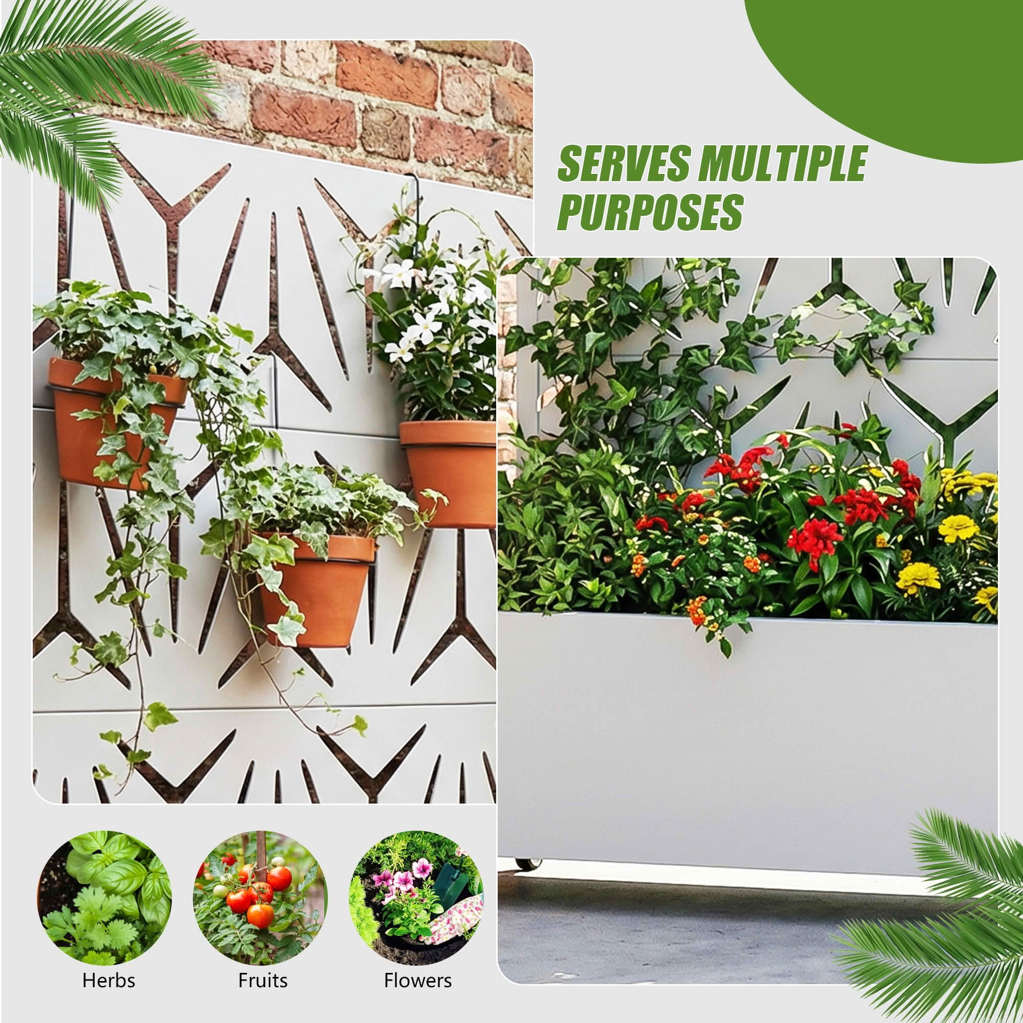 MAYEERTY 47X47" Metal Outdoor White Privacy Screen with Planter Box for Backyard & Garden, 3 Piece Set