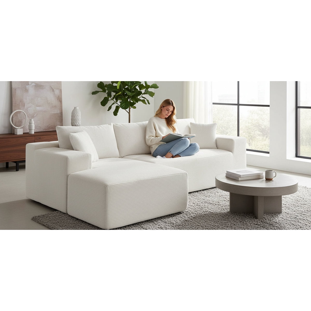 US Pride 2-Piece compressed Corduroy L-Shaped Sofa Left hand facing