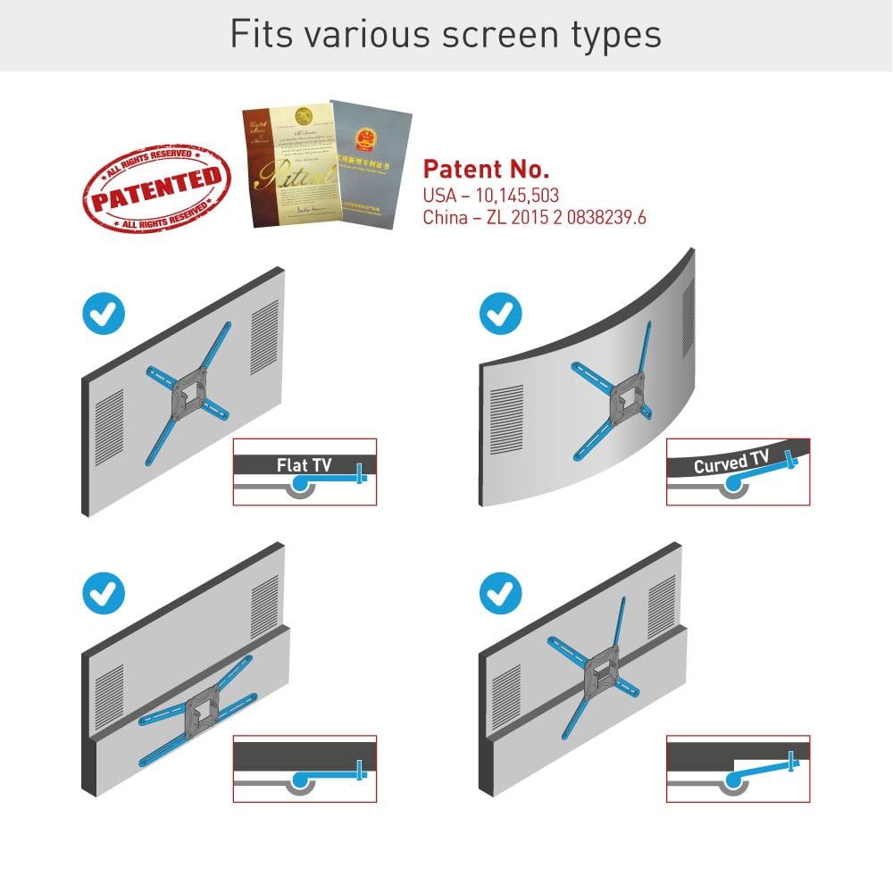 Barkan Full Motion TV Wall Mount 40 - 70 inch Long Patented Lifetime Warranty UL Listed