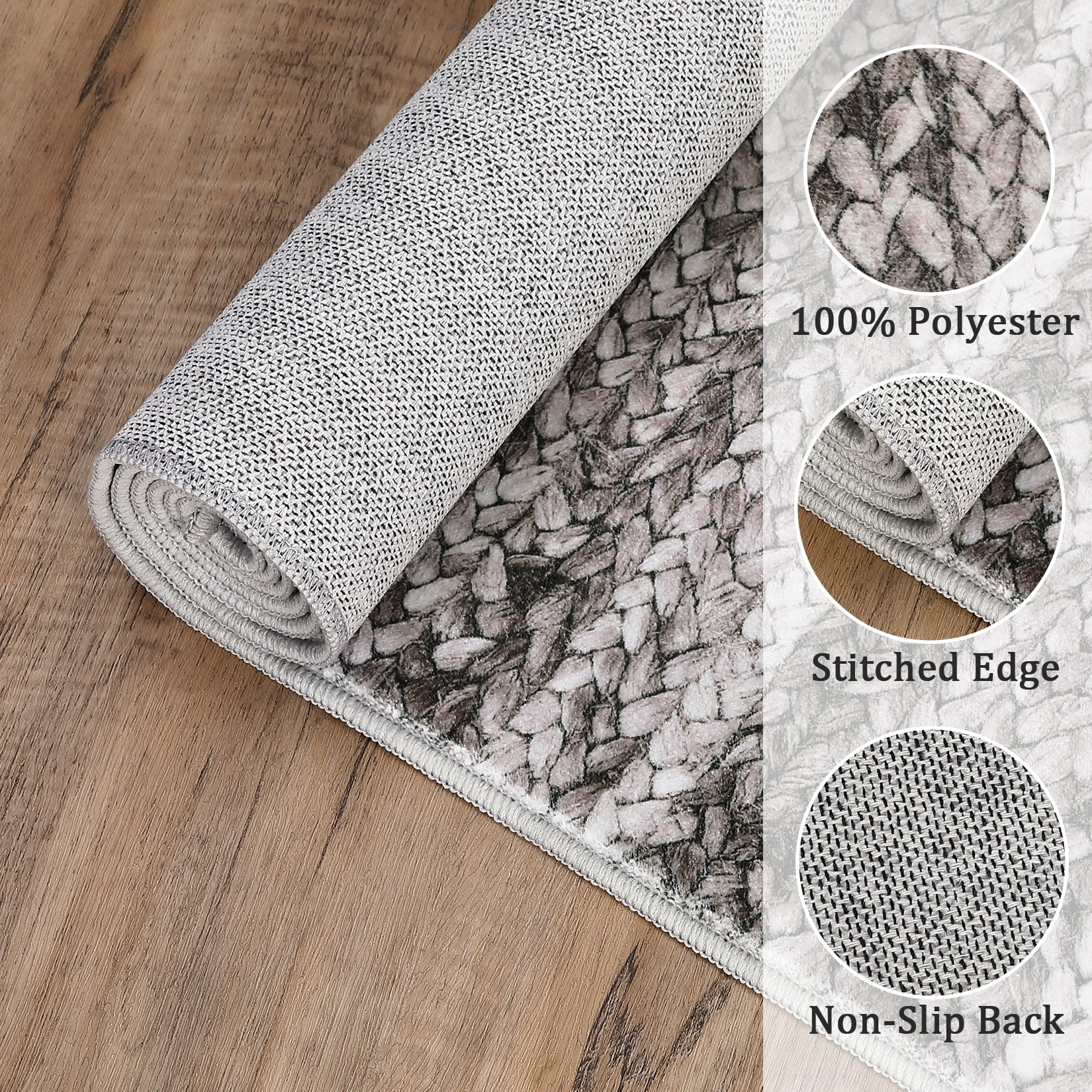 FairOnly 9'x12' Grey Modern Area Rugs for Living Room Washable Braided Print Ultra-Thin Rugs for Bathroom Indoor Floor Carpet Bedroom Area Rugs