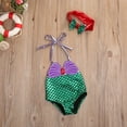 thumbnail image 4 of Gupgi Kid Girl One Piece Bikini Shellfish Scale Mermaid Print Lace-up Swimwear, 4 of 6