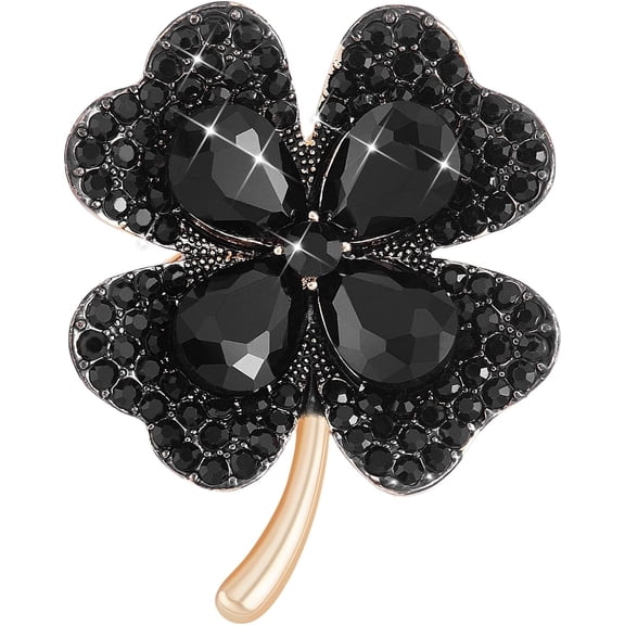 Four Leaf Clover Brooch Pin Alloy Crystal Rhinestone Four Leaf Clover Lapel Pin Accessory for Women Clothing Bags Backpacks Jackets Black