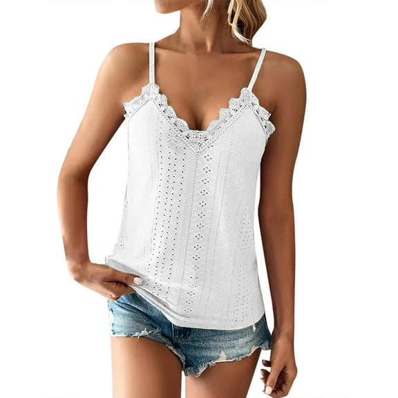 V Neck Tank Tops for Woman's V Neck Lace Lace Lace Fashionable Casual Camisole Vest Tank Tops White
