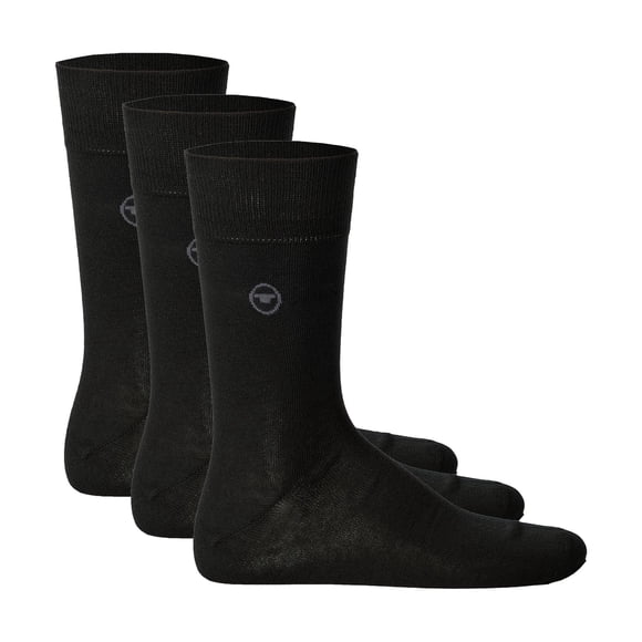 TOM TAILOR Calcetines para Hombre, Paquete de 3 - Básicos, Mezcla de Algodón, Lisos Negro 39-42