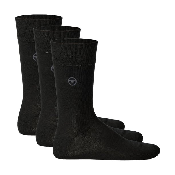 TOM TAILOR Calcetines para Hombre, Paquete de 3 - Básicos, Mezcla de Algodón, Lisos Negro 39-42