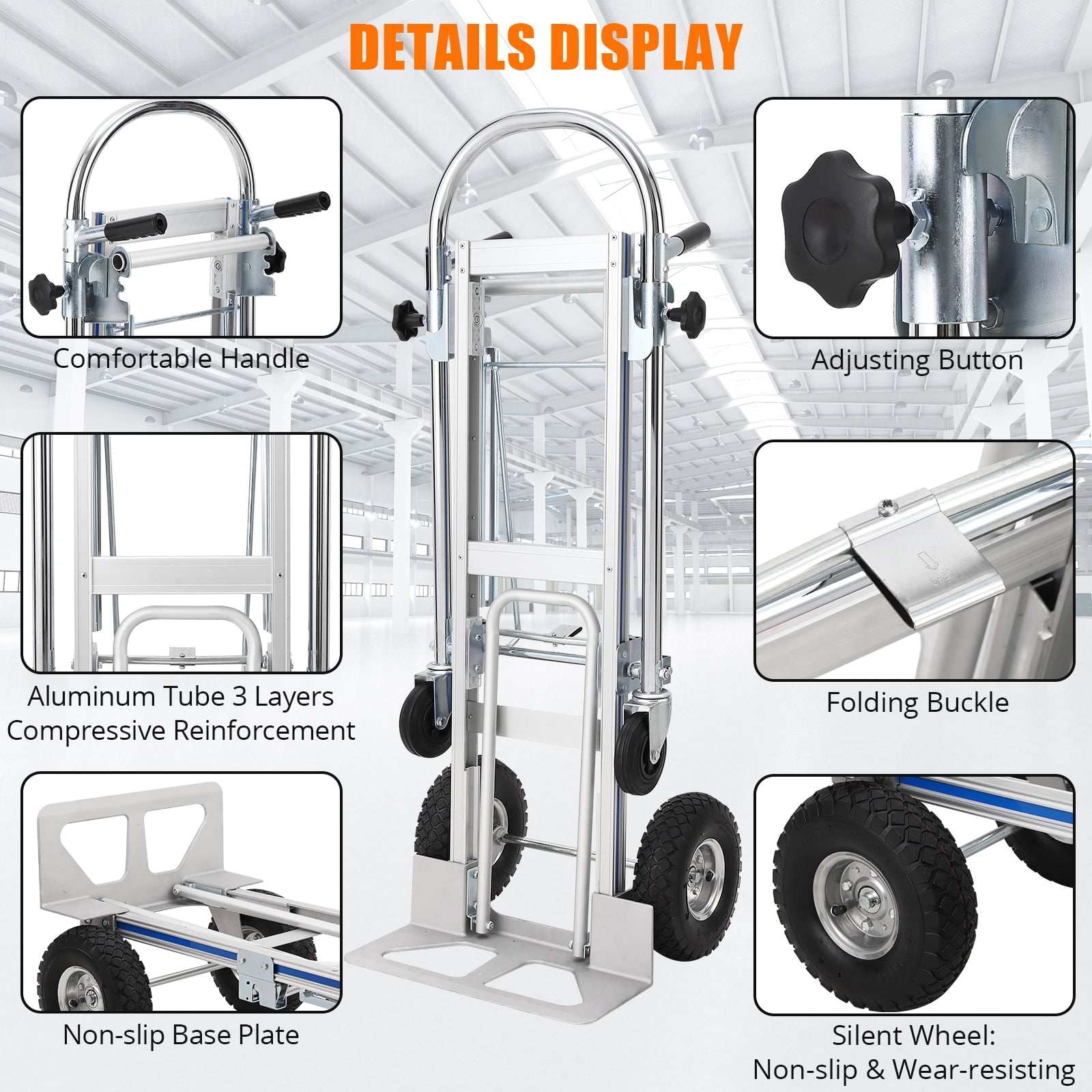 Heavy Duty 3-in-1 Aluminum Folding Hand Truck Dolly – Convertible Cart with 770 lbs Load – Collapsible, 4 Swivel Wheels & Brakes – Office, Warehouse, Furniture, Appliances, Moving, 46.5x19.7x40.6"
.6