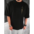 thumbnail image 1 of Men's Casual Street Style Black T-Shirt with Moon & Starry Sky Graphic - Soft Cotton, Round Neck, Short Sleeve, Versatile Summer Top, 1 of 5