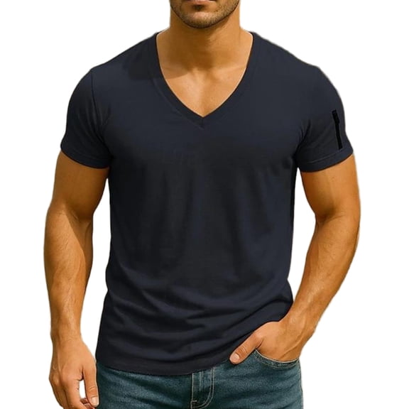 Men's Solid Color V-Neck T-Shirt Short Sleeve Casual Top Soft & Lightweight For Spring And Summer Daily Wear Basic Clothing,Black,XXXL