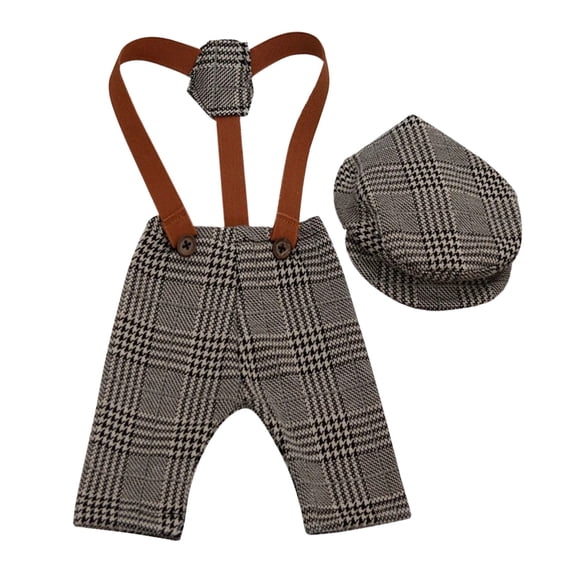 Coerni Baby Boy Suits Wedding Dress Gentleman Outfit Plaid Suspender Pants Overalls Beret Hat Set New Born Baby Girls Jumper