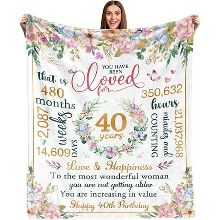 40th Birthday Gifts Women 40th Birthday Decorations Women Happy 40th Birthday Decorations for Women 40th Birthday Gift Ideas for Her Wife Sister Daughter Friend Soft Throw Blanket 50 X 60