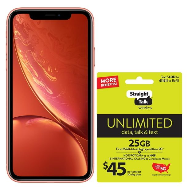 Straight Talk Apple Iphone Xr 64gb Coral Prepaid Smartphone Walmart Com Walmart Com