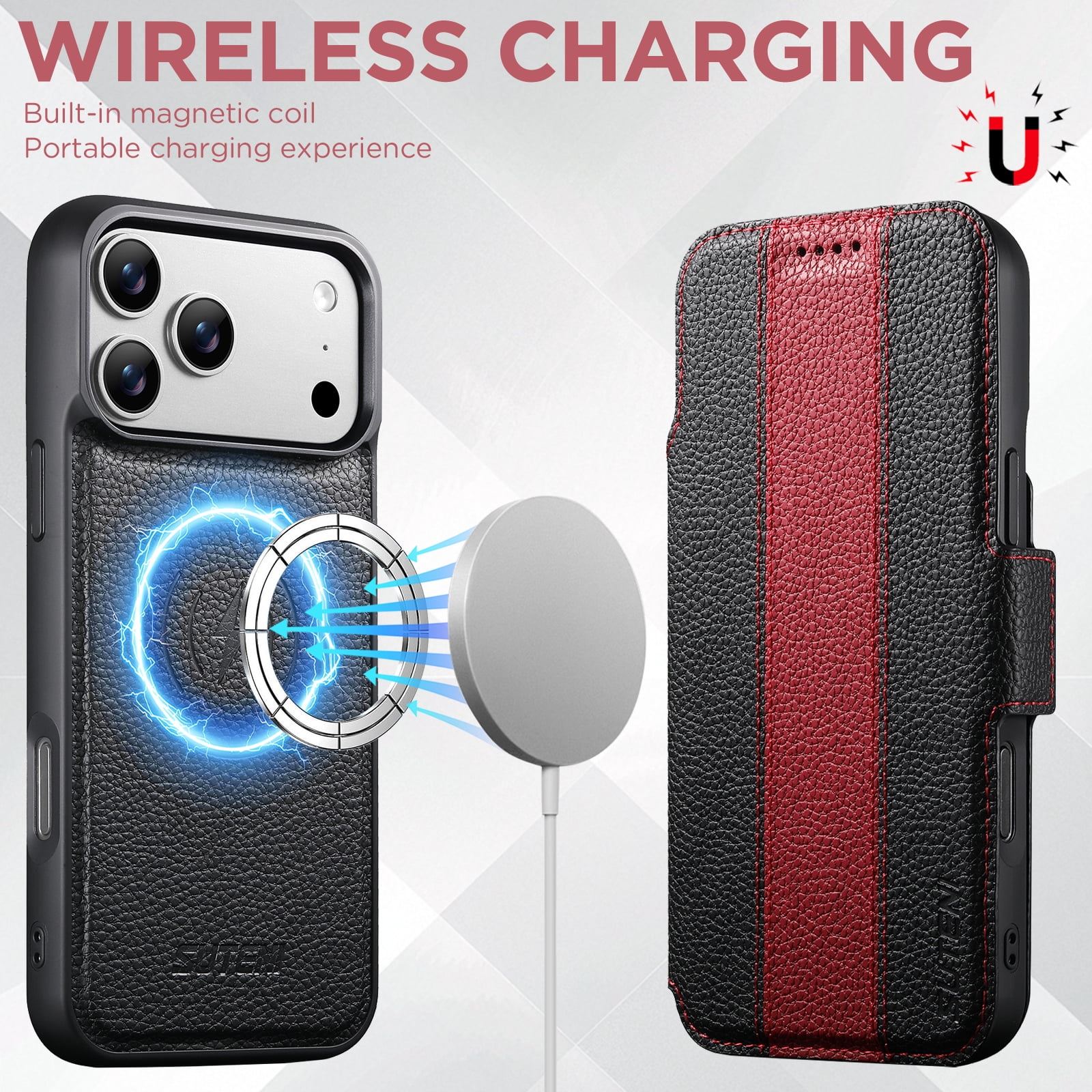 Dteck for iPhone 17 Pro Max Detachable Wallet Case with Card Holder, 2 in 1 PU Leather Flip Folio Stand Shockproof Phone Cover 6.9 Inch 2025,Red