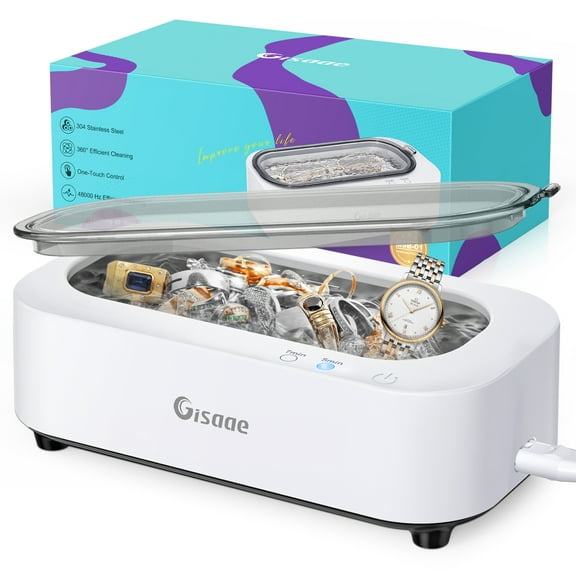 Jewelry Cleaner, 48kHz Professional Ring Cleaner with 2 Modes, 12oz Jewelry Cleaner Ultrasonic Machine for Glasses, Watch Band, Retainer, Denture, Razor, Silver