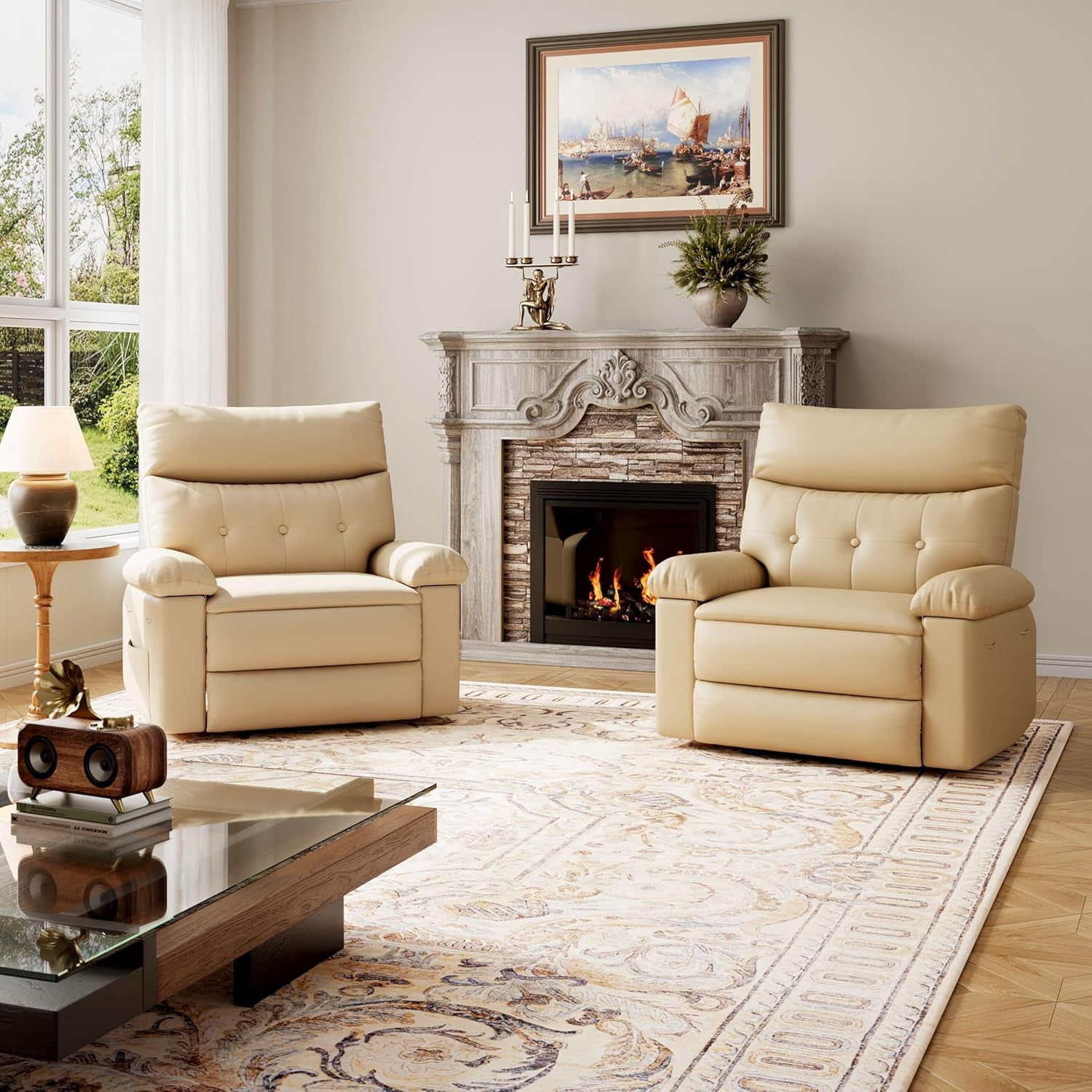 Oversized Manual Recliner Chairs for Adults, PU Leather Small Recliner Chair with 90° - 150° Adjustable Back,Lazy Boy Single Sofa Chairs for Small Space