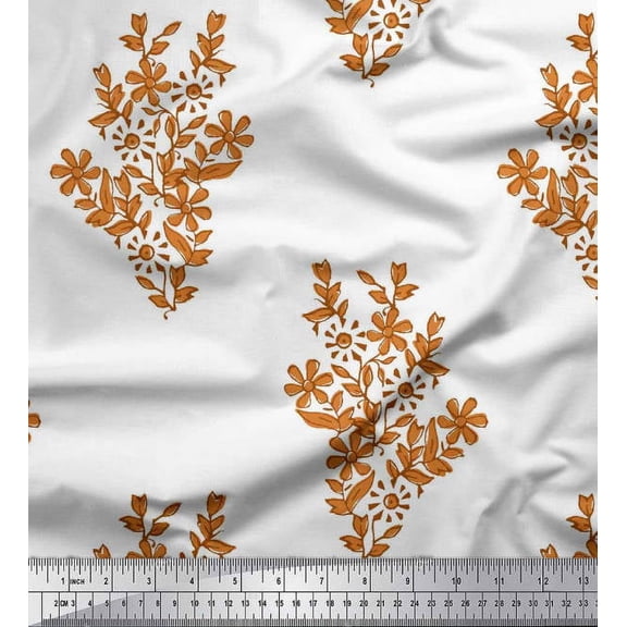 Soimoi Rayon Fabric Leaves & Floral Block Print Fabric by Yard 42 Inch Wide